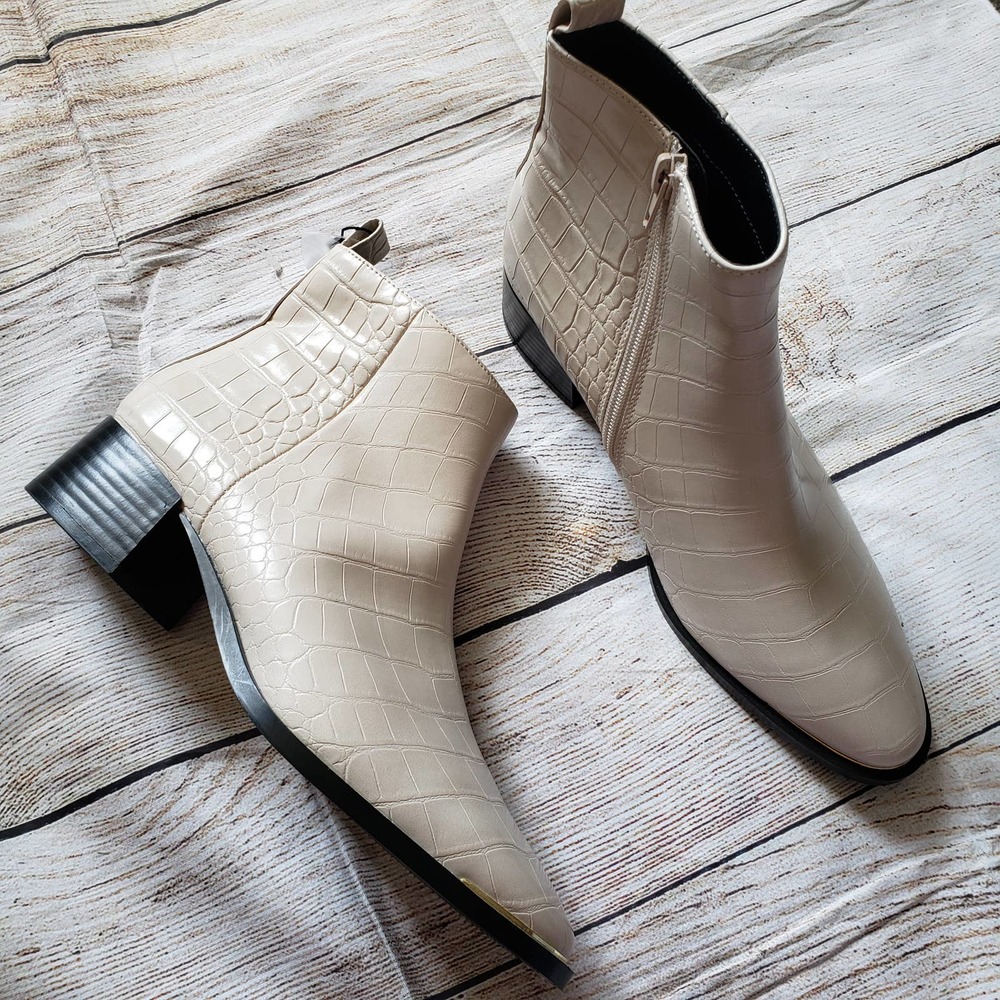 MANGO White Botin Mujer Block Heel Booties